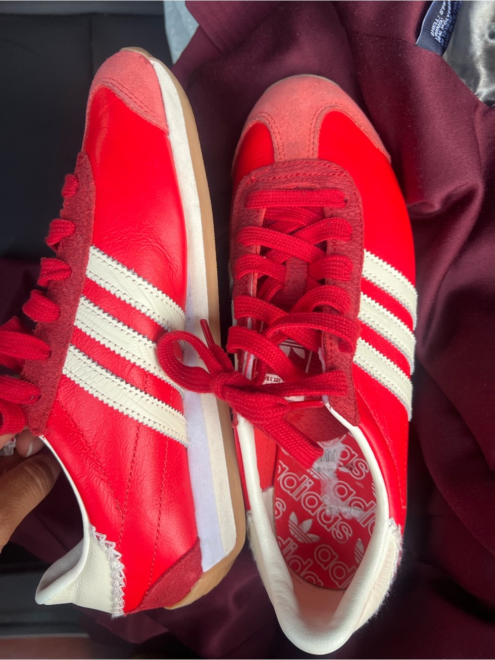 Women adidas Red Sneakers with White Stripes
